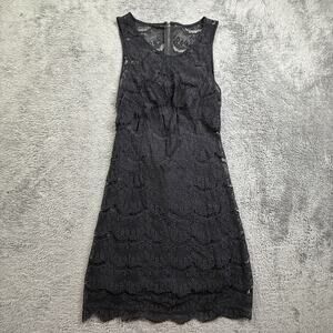 TCEC Girls Medium Black Lace Midi Dress Sleeveless Crochet Goth Cocktail LBD